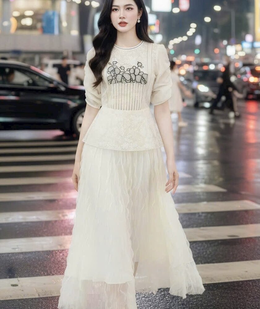 Đầm ren tiểu thư sang trọng