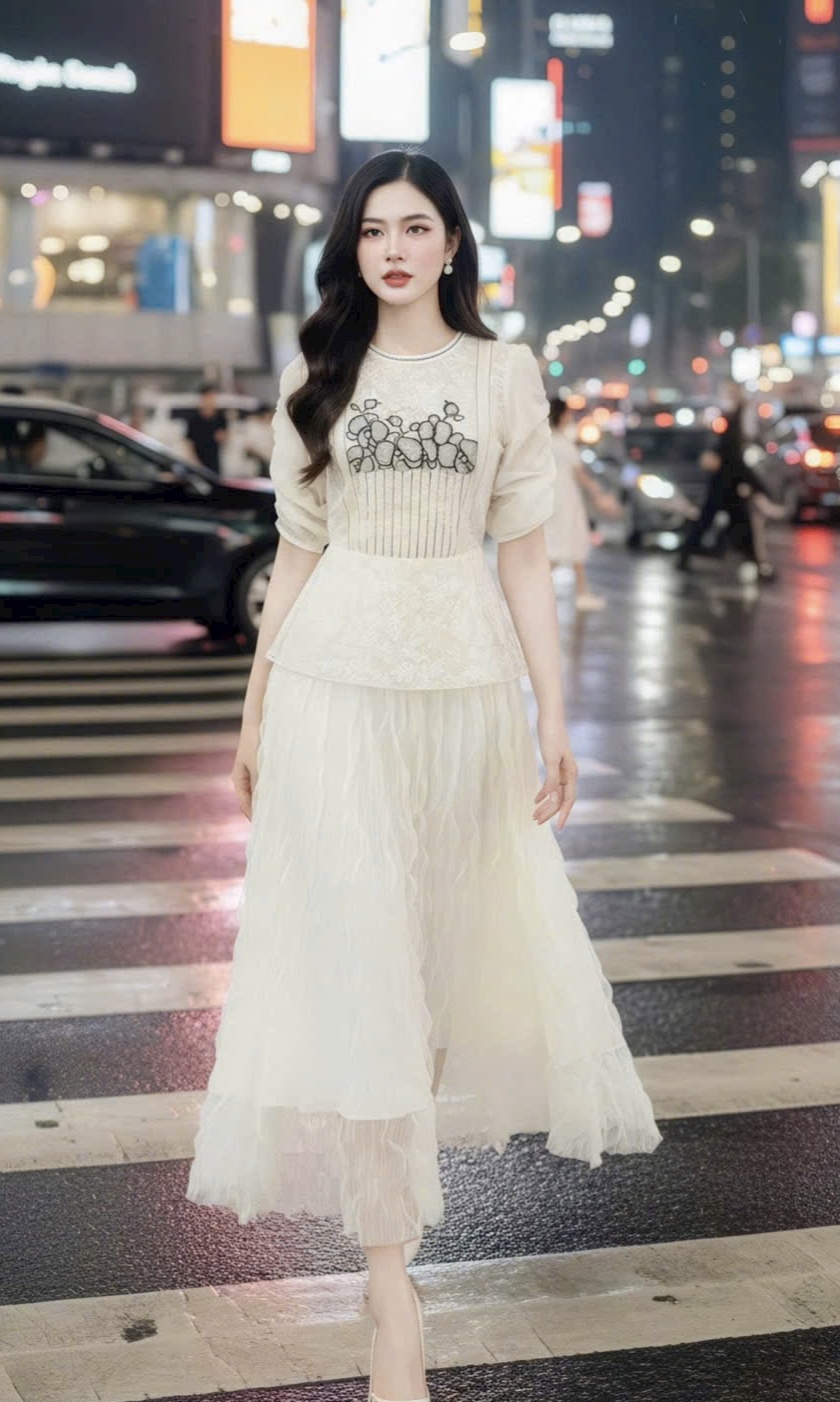 Đầm ren tiểu thư sang trọng